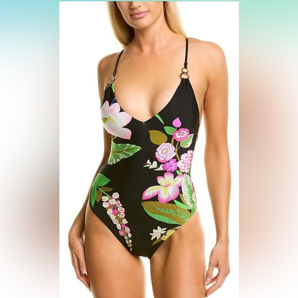TRINA TURK Women's Standard V-Neck Crossback Maillot One Piece Swimsuit S - Picture 1 of 2